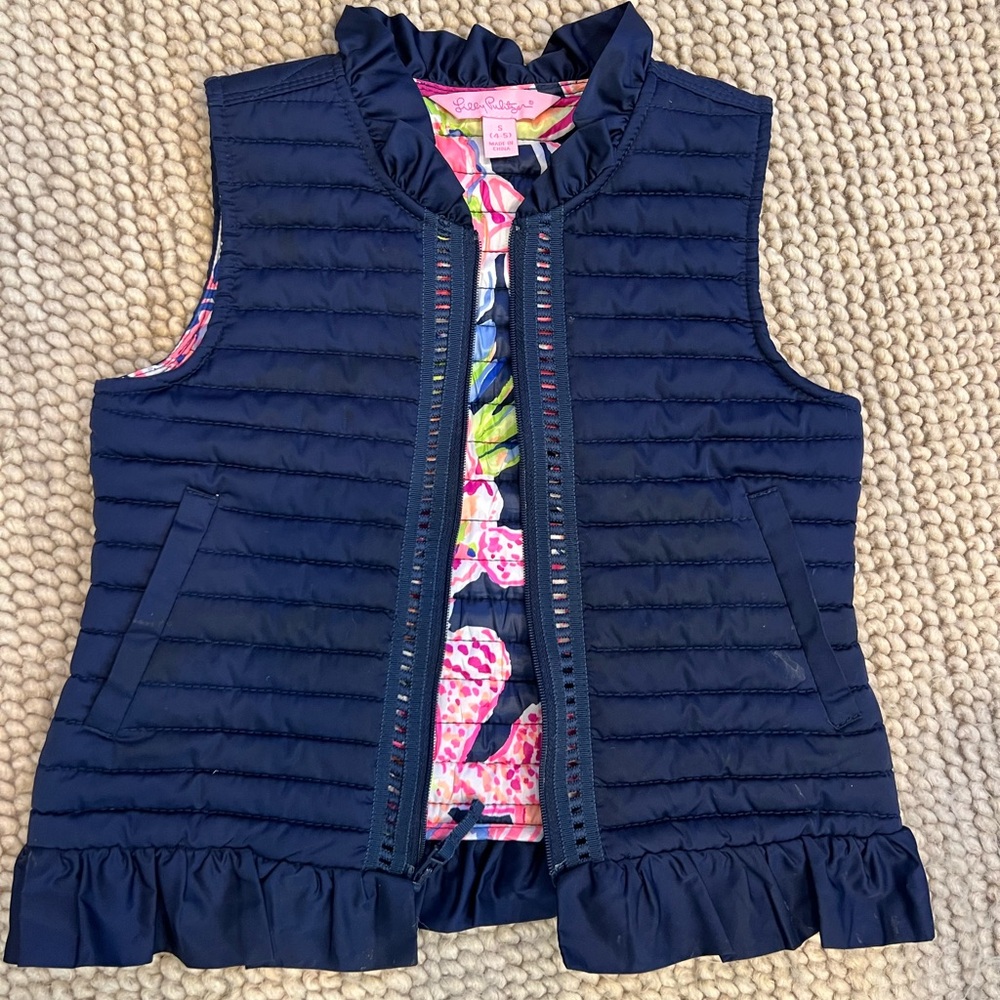 LILLY PULITZER lightweight navy puffer vest Sz. L (8-10) EUC